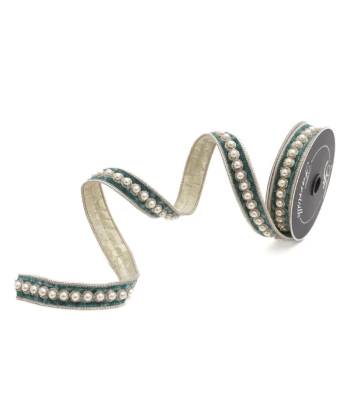 Farrisilk pearl border in celadon ribbon - 1” - Greenery Marketwired ribbonRK316-75