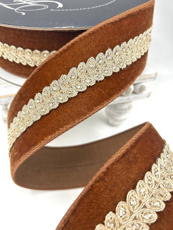 Farrisilk Pecan Diamond Garland Wired Ribbon - 2.5" - Greenery MarketWired RibbonRJ001-35