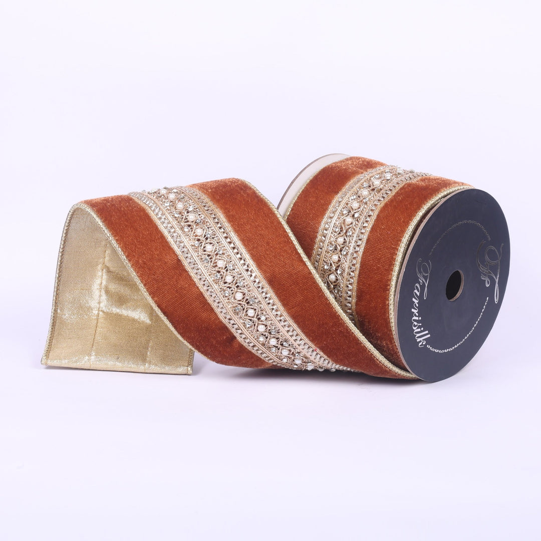 Farrisilk Pecan Maison Ruban Wired Ribbon - 4" - Greenery MarketWired RibbonRK958-35