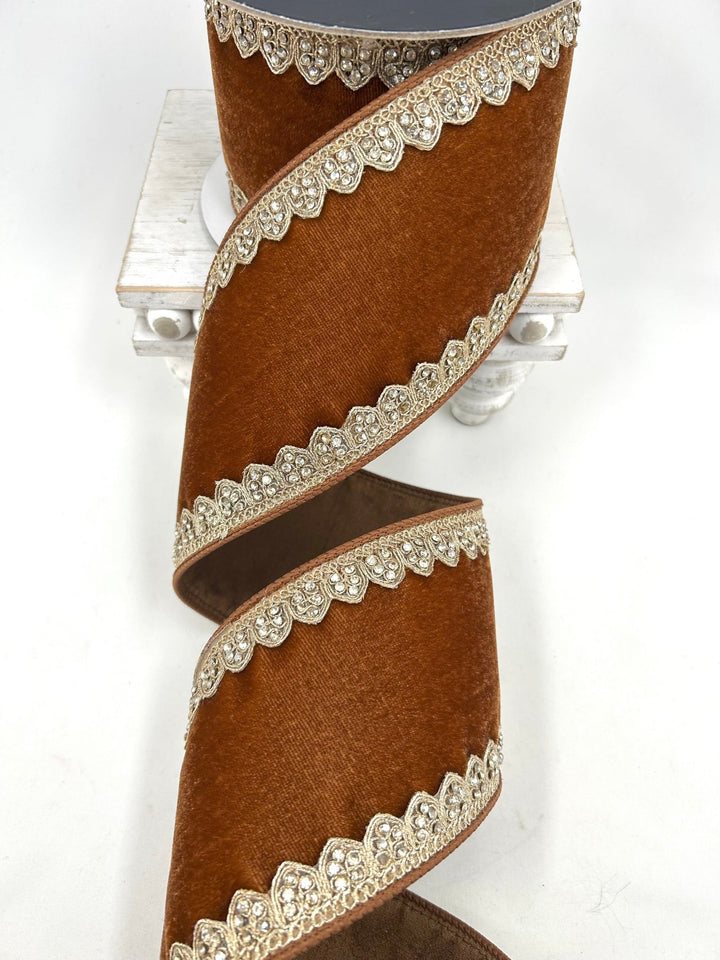 Farrisilk Pecan Sherwood Forest Wired Ribbon - 4" - Greenery MarketWired RibbonRJ010-35