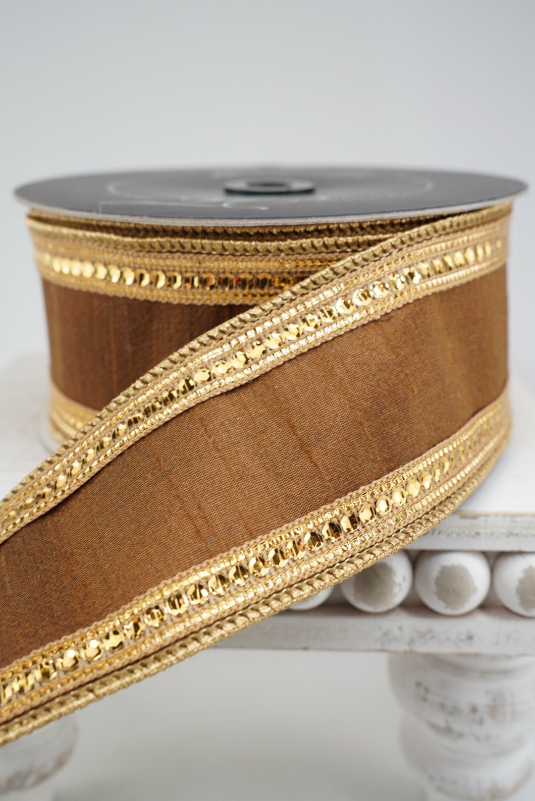 Farrisilk Pecan Twinkle Borders Wired Ribbon - 2.5" - Greenery MarketWired RibbonRK903-35