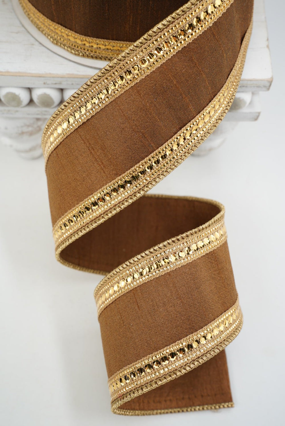 Farrisilk Pecan Twinkle Borders Wired Ribbon - 2.5" - Greenery MarketWired RibbonRK903-35