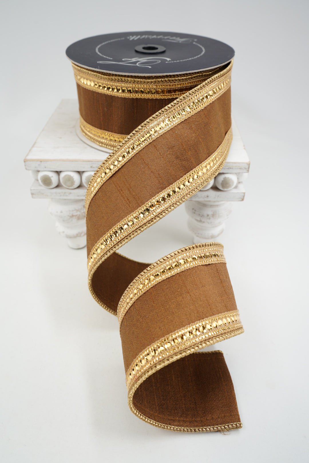 Farrisilk Pecan Twinkle Borders Wired Ribbon - 2.5" - Greenery MarketWired RibbonRK903-35