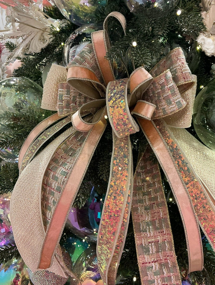 Farrisilk, pink and green Candy Couture tweed wired ribbon 2.5” - Greenery MarketRibbons & TrimRC094 - 15