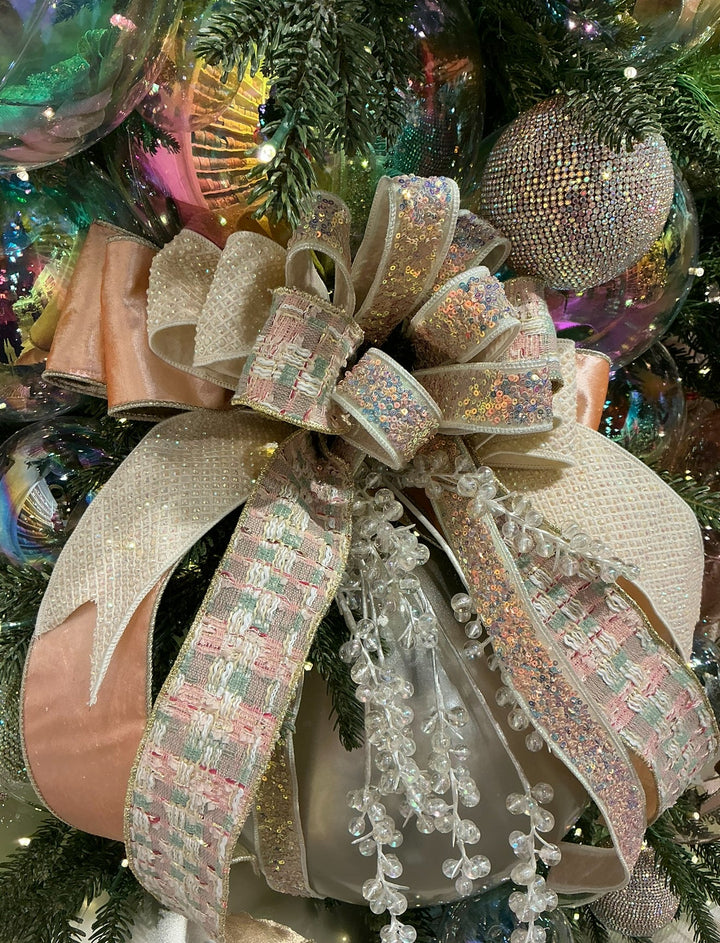 Farrisilk, pink and green Candy Couture tweed wired ribbon 2.5” - Greenery MarketRibbons & TrimRC094 - 15