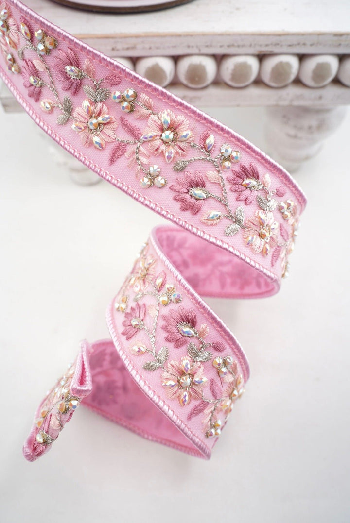 Farrisilk Pink Bling Wired Ribbon - 1.5" - Greenery MarketWired RibbonSR170-14