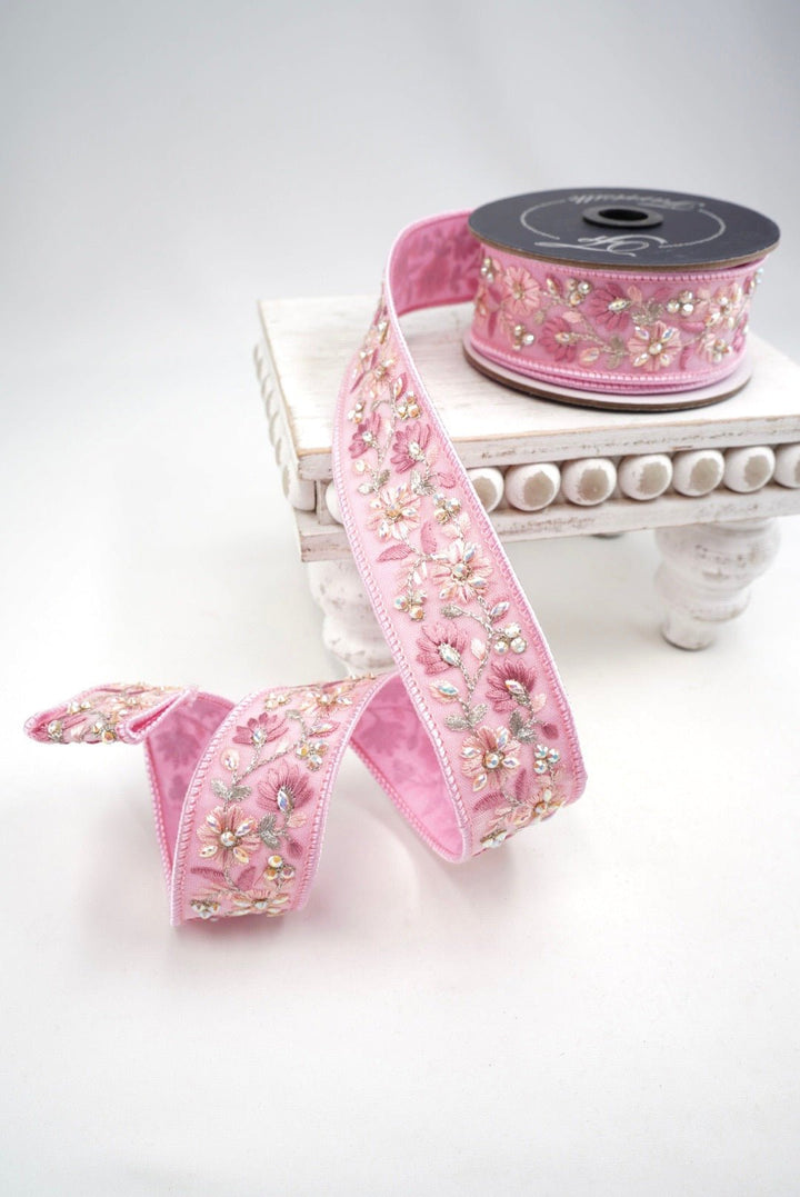 Farrisilk Pink Bling Wired Ribbon - 1.5" - Greenery MarketWired RibbonSR170-14