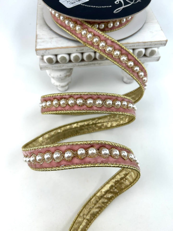 Farrisilk Pink Pearl Borders Wired Ribbon - 1" - Greenery MarketWired RibbonRK316-14