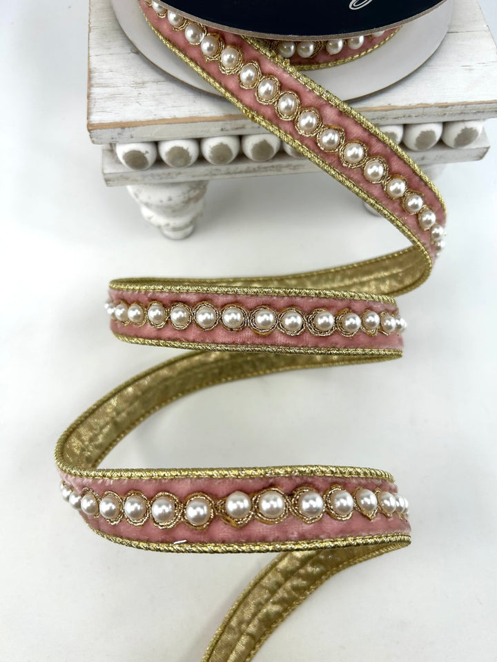 Farrisilk Pink Pearl Borders Wired Ribbon - 1" - Greenery MarketWired RibbonRK316-14
