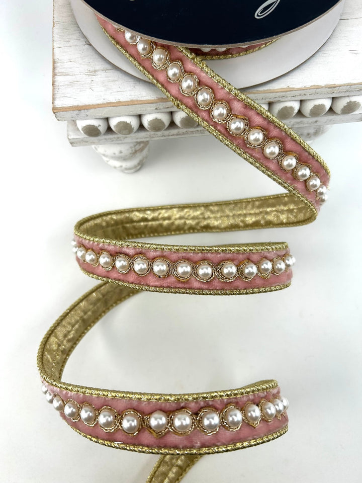 Farrisilk Pink Pearl Borders Wired Ribbon - 1" - Greenery MarketWired RibbonRK316-14