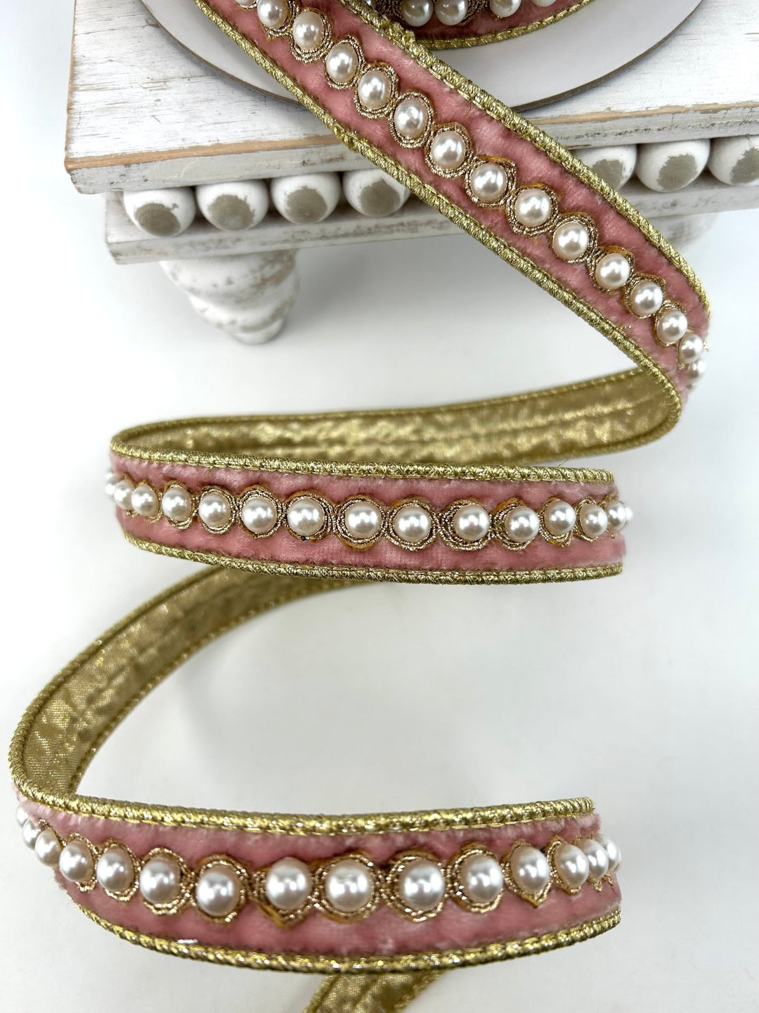 Farrisilk Pink Pearl Borders Wired Ribbon - 1" - Greenery MarketWired RibbonRK316-14
