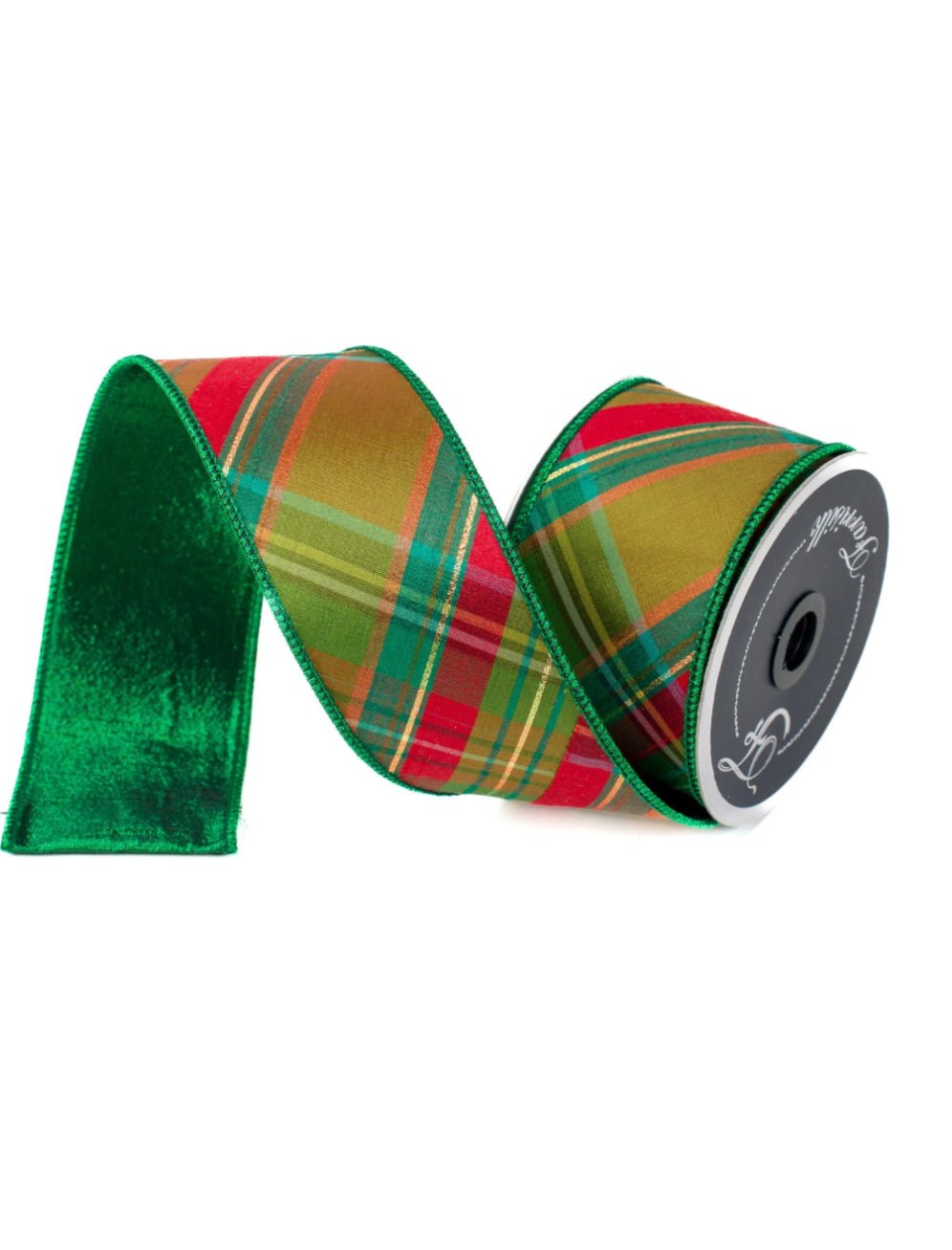 Farrisilk plaid glitz Christmas tree ribbon - 2.5” - Greenery Marketwired ribbonRK700 - 48