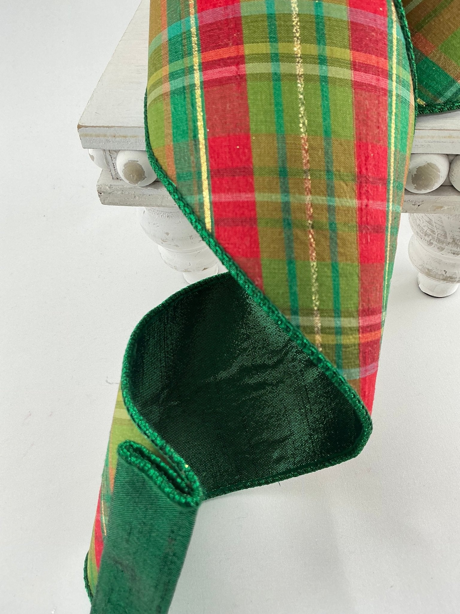 Farrisilk plaid glitz Christmas tree ribbon - 4” - Greenery Market