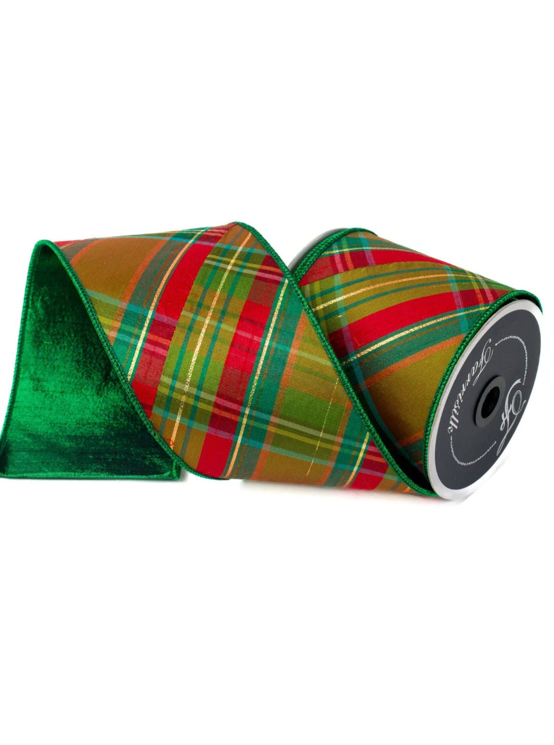 Farrisilk plaid glitz Christmas tree ribbon - 4” - Greenery Marketwired ribbonRK701 - 48