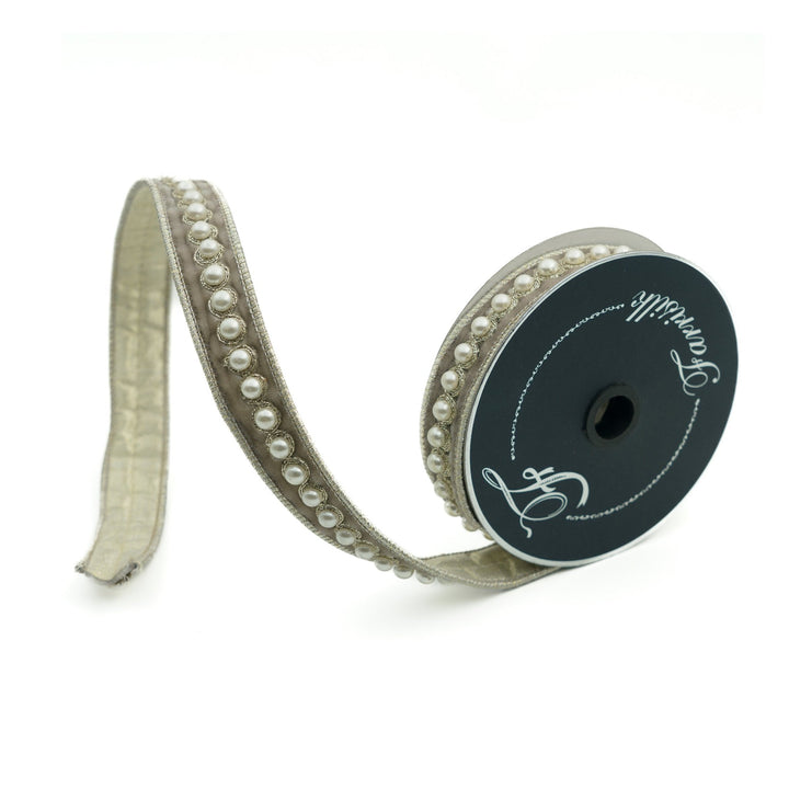Farrisilk Platinum Pearl Borders Wired Ribbon - 1" - Greenery MarketWired RibbonRK316-51