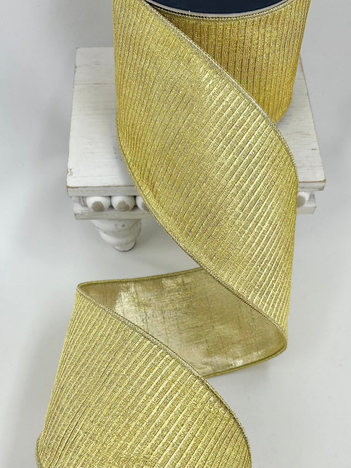 Farrisilk pleated Metallic gold 4” wired ribbon - Greenery MarketRibbons & TrimRG824-50