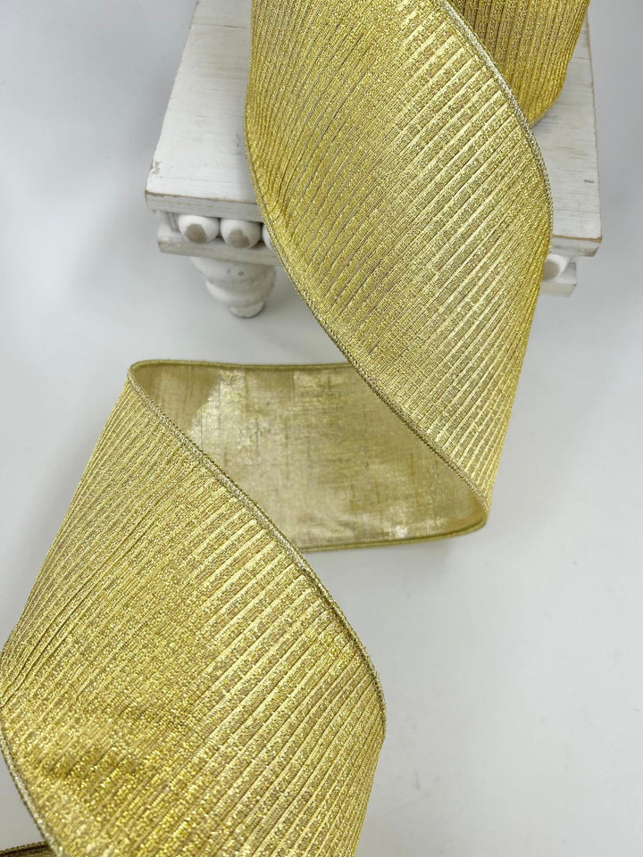 Farrisilk pleated Metallic gold 4” wired ribbon - Greenery MarketRibbons & TrimRG824-50