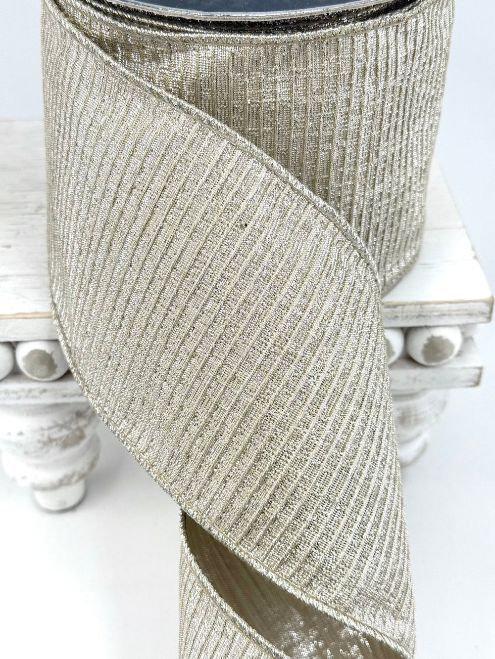 Farrisilk pleated Metallic Platinum 4” wired ribbon AS - IS - Greenery MarketRibbons & TrimRG824-51