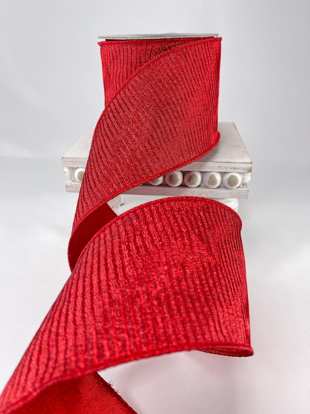 Market Ribbon Farrisilk pleated metallic red 4” wired ribbon - Greenery Market