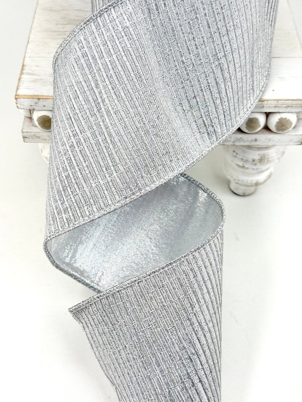 Farrisilk pleated Metallic Silver 4” wired ribbon AS - IS - Greenery MarketRibbons & TrimRG824-53