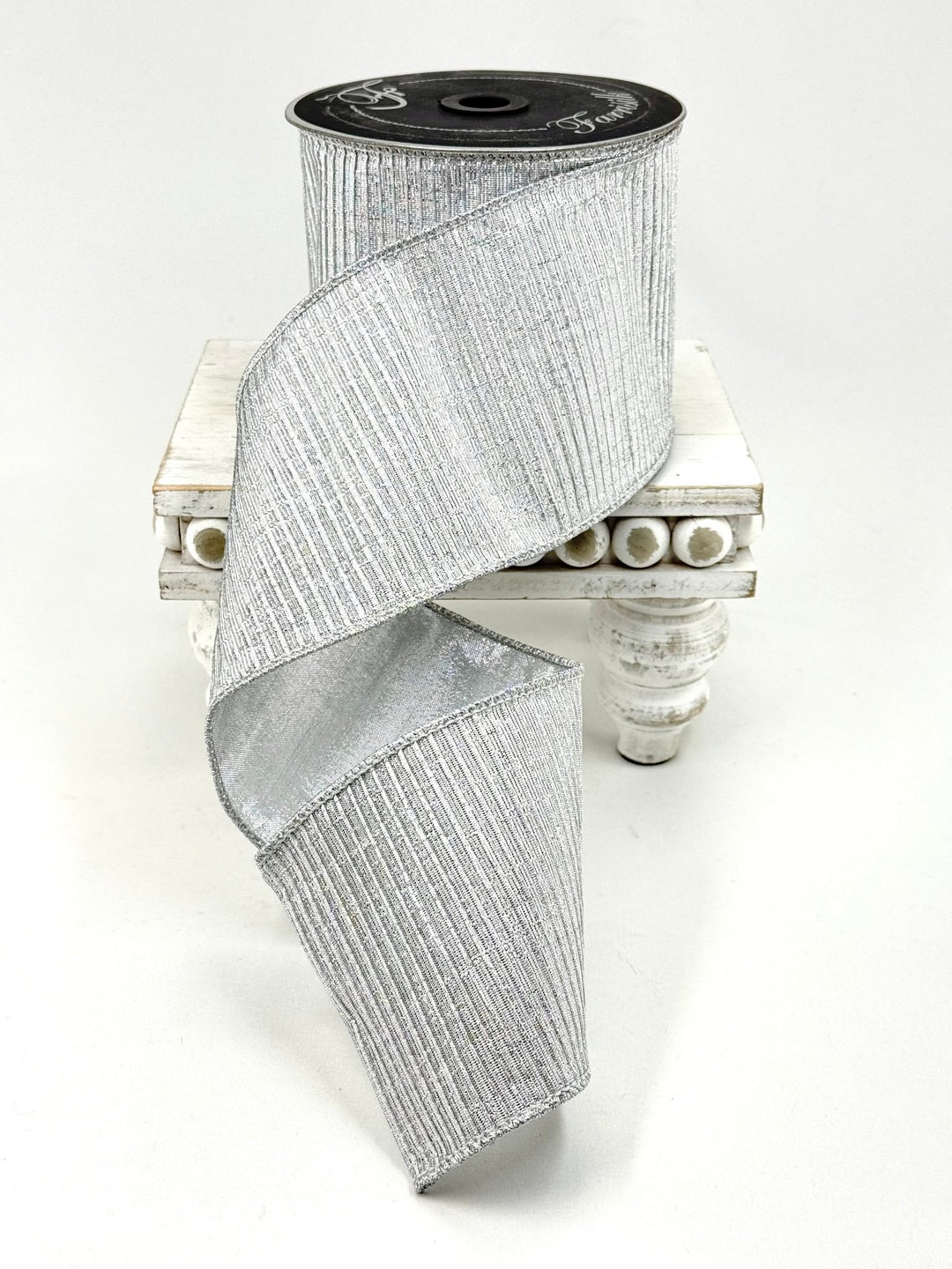 Farrisilk pleated Metallic Silver 4” wired ribbon AS - IS - Greenery MarketRibbons & TrimRG824-53