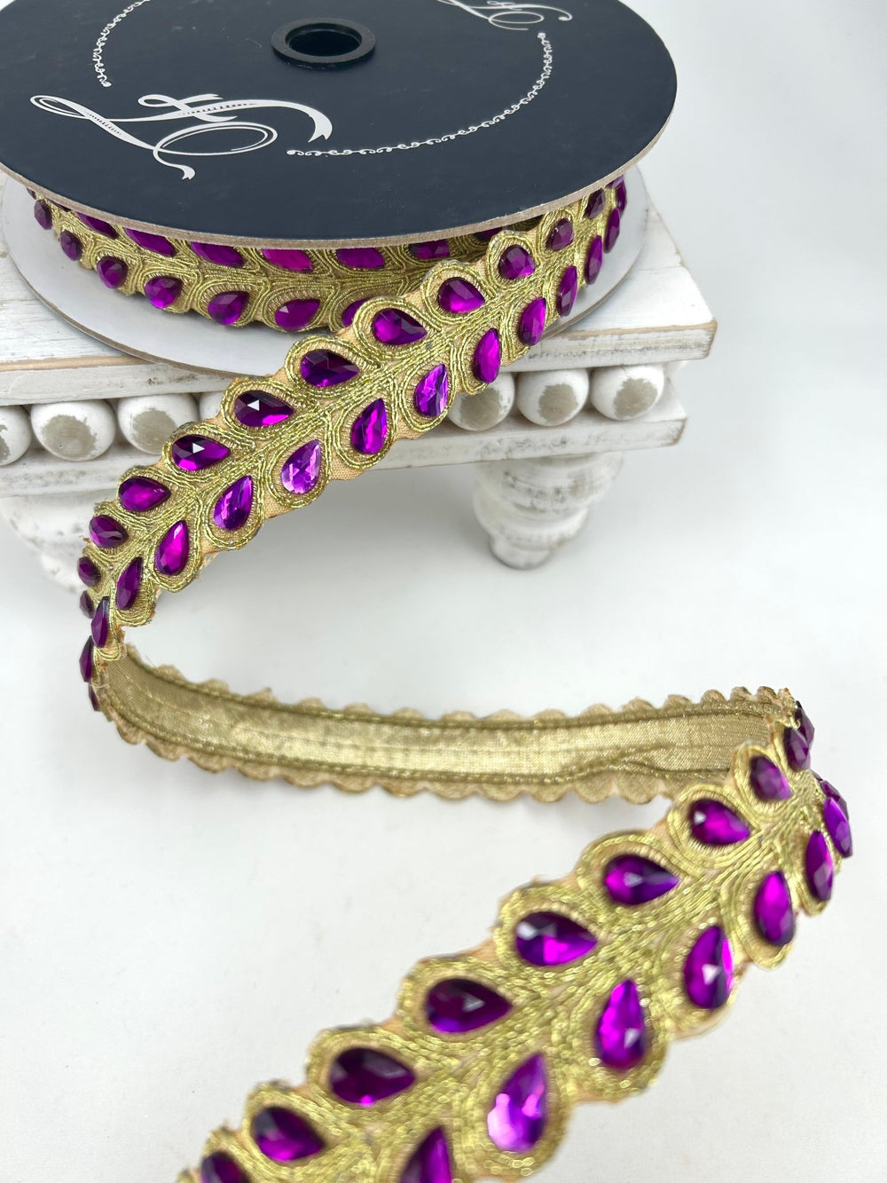 Farrisilk Purple Crystal Pears Wired Ribbon - 1" - Greenery MarketWired RibbonRK833-27