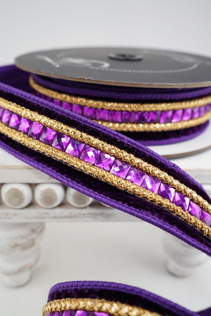 Farrisilk Purple Gemstones Wired Ribbon - 1.5" - Greenery MarketWired RibbonRG250-27