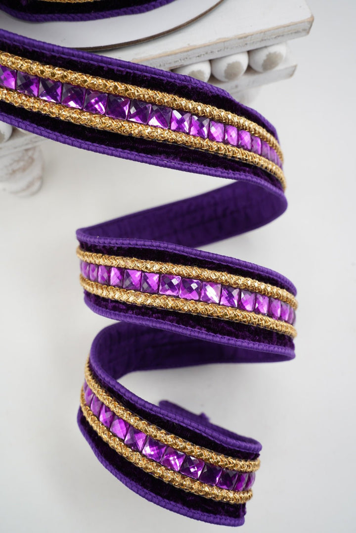 Farrisilk Purple Gemstones Wired Ribbon - 1.5" - Greenery MarketWired RibbonRG250-27
