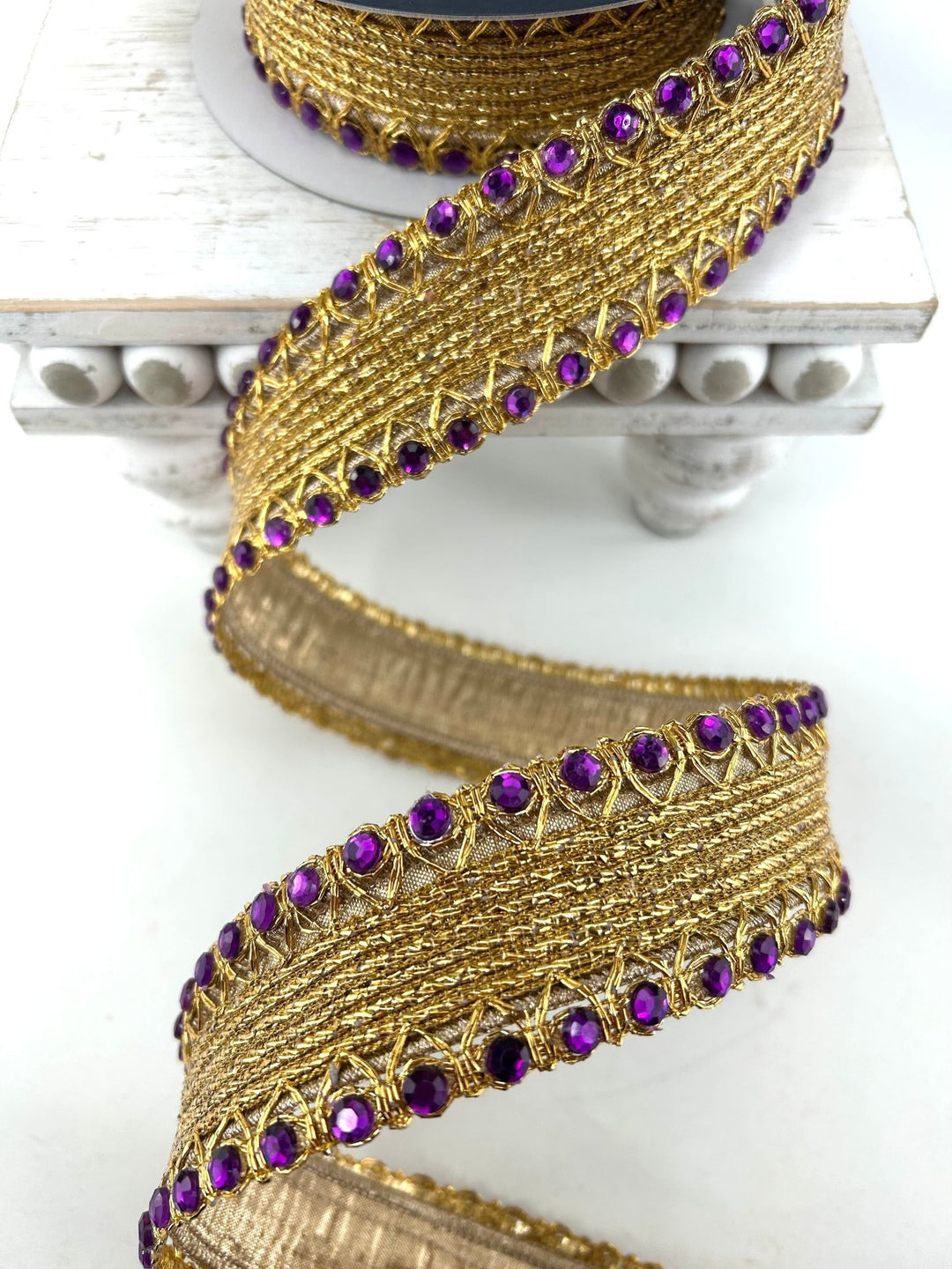 Farrisilk Purple Jeweled Cadet Wired Ribbon - 1.5" - Greenery MarketWired RibbonDR002-27