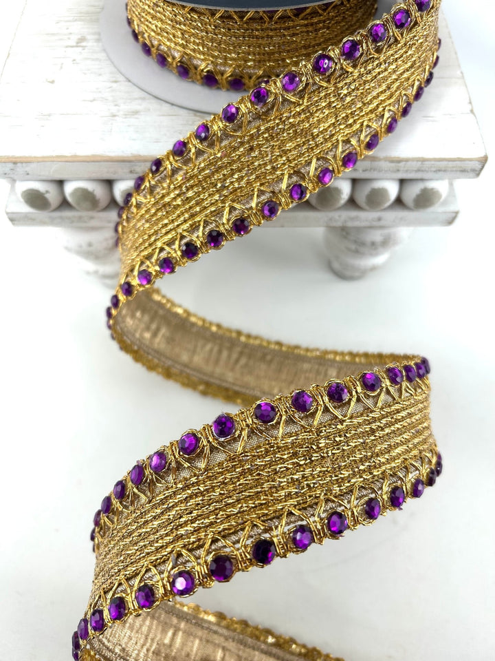 Farrisilk Purple Jeweled Cadet Wired Ribbon - 1.5" - Greenery MarketWired RibbonDR002-27