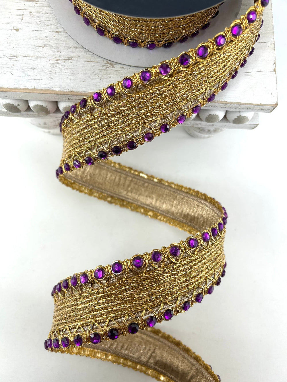 Farrisilk Purple Jeweled Cadet Wired Ribbon - 1.5" - Greenery MarketWired RibbonDR002-27