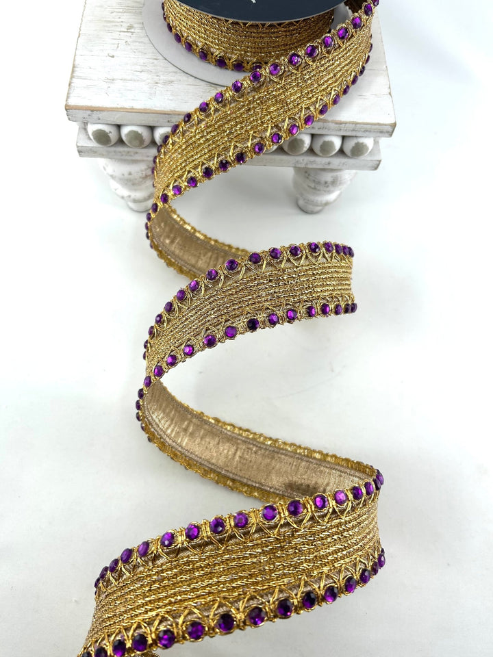 Farrisilk Purple Jeweled Cadet Wired Ribbon - 1.5" - Greenery MarketWired RibbonDR002-27