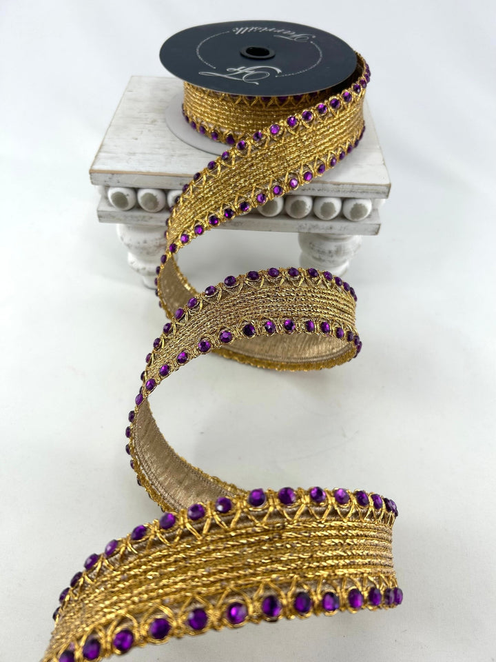 Farrisilk Purple Jeweled Cadet Wired Ribbon - 1.5" - Greenery MarketWired RibbonDR002-27