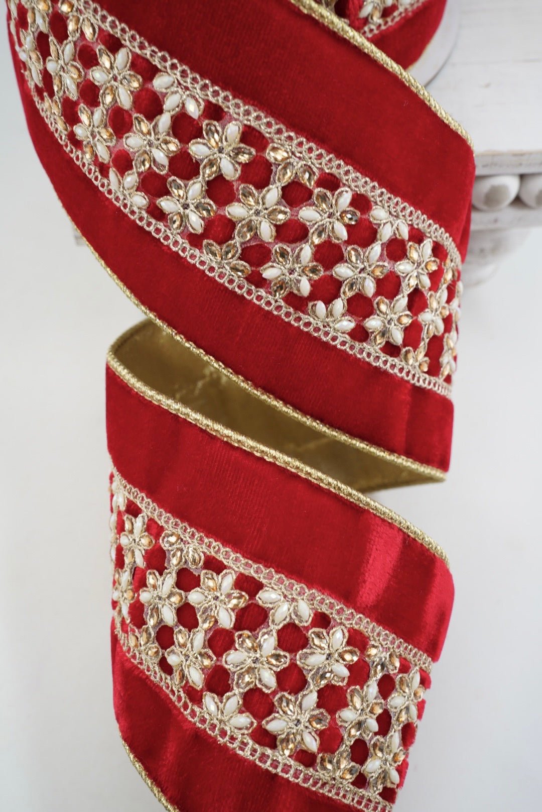 Farrisilk Red Ambient Jewel Wired Ribbon - 4" - Greenery MarketWired RibbonRK799-02