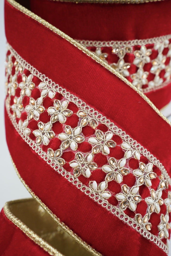 Farrisilk Red Ambient Jewel Wired Ribbon - 4" - Greenery MarketWired RibbonRK799-02