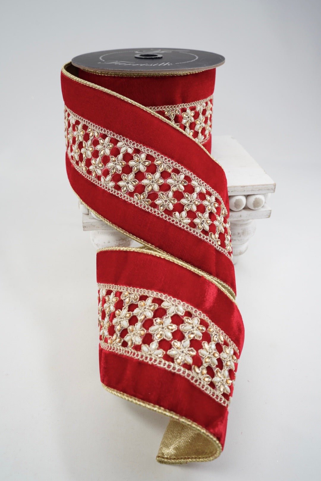 Farrisilk Red Ambient Jewel Wired Ribbon - 4" - Greenery MarketWired RibbonRK799-02