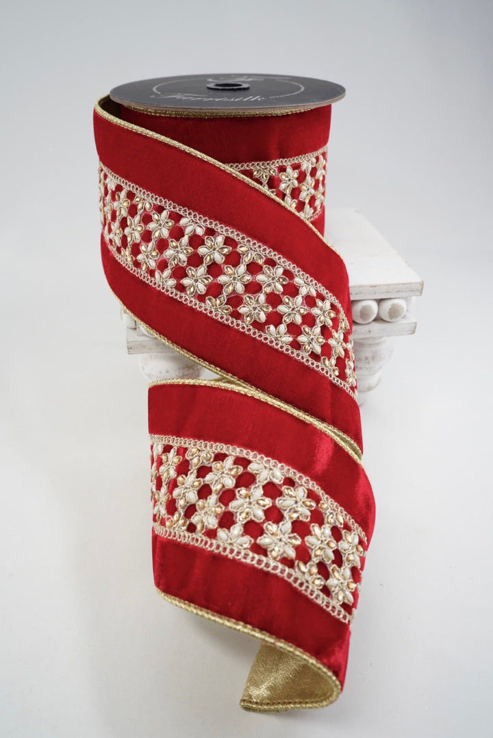 Farrisilk Red Ambient Jewel Wired Ribbon - 4" - Greenery MarketWired RibbonRK799-02