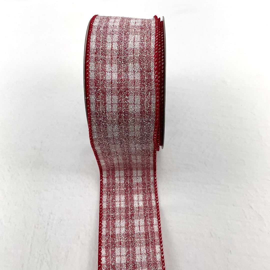 Farrisilk Red and white glittered sugar plaid 2.5” wired ribbon - Greenery MarketRibbons & TrimRA489 - 02