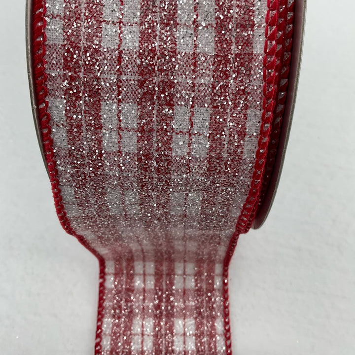 Farrisilk Red and white glittered sugar plaid 2.5” wired ribbon - Greenery MarketRibbons & TrimRA489 - 02