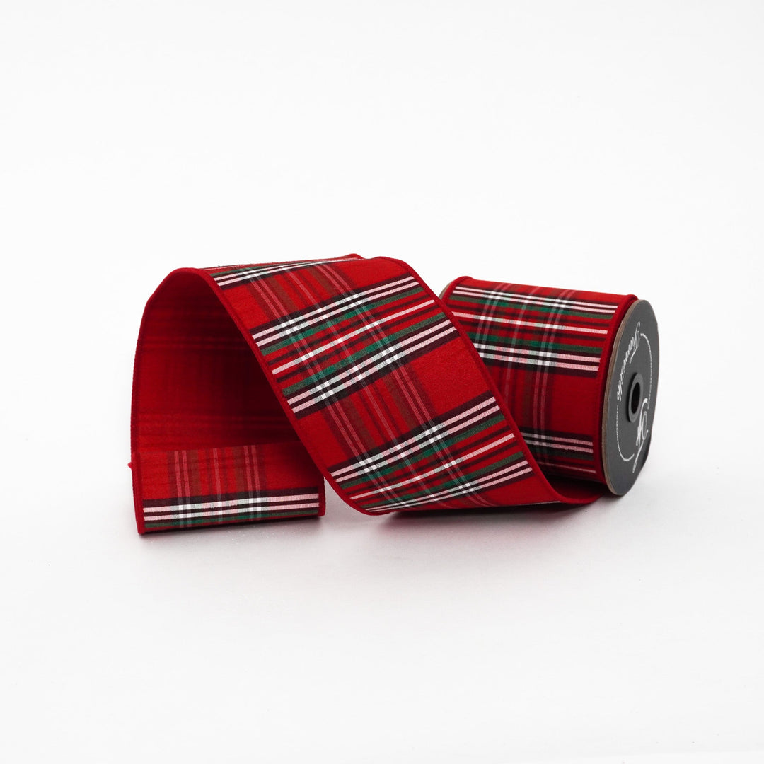 Farrisilk Red, Black, & Emerald Christmas Plaid Wired Ribbon - 4" - Greenery MarketWired RibbonRM003-14