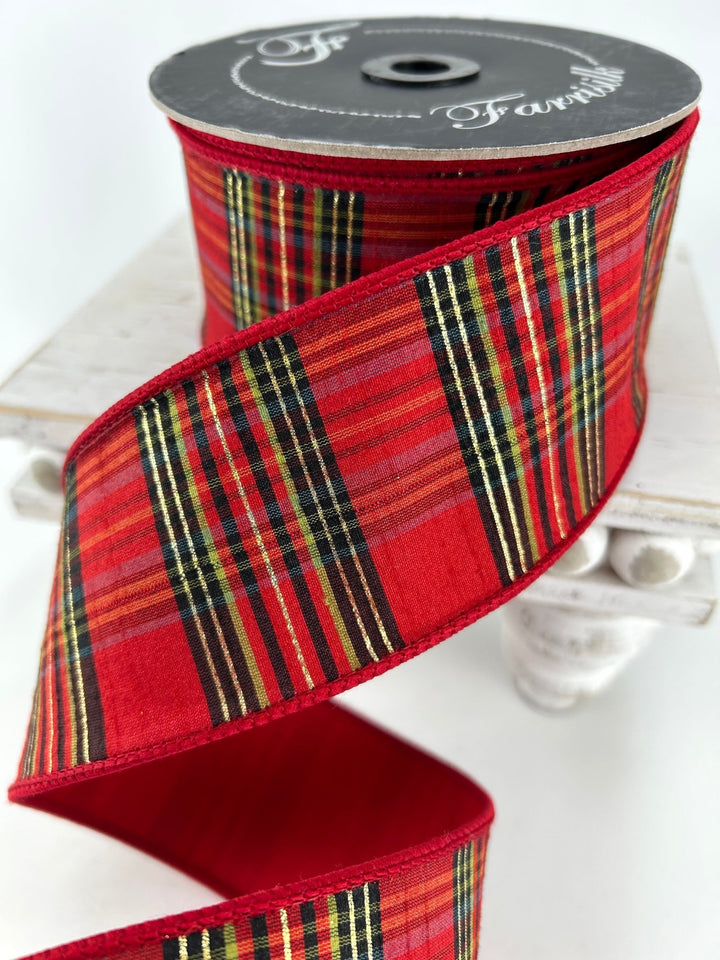 Farrisilk Red Christmas Plaid Wired Ribbon - 2.5" - Greenery MarketWired RibbonRM002-28