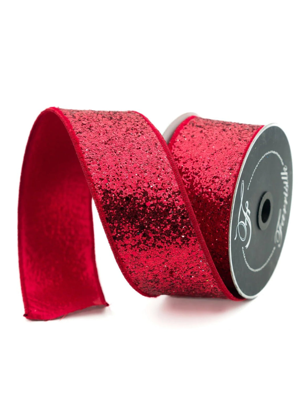 Farrisilk, red chunky glitter 2.5” wired ribbon - Greenery MarketRK412 - 02