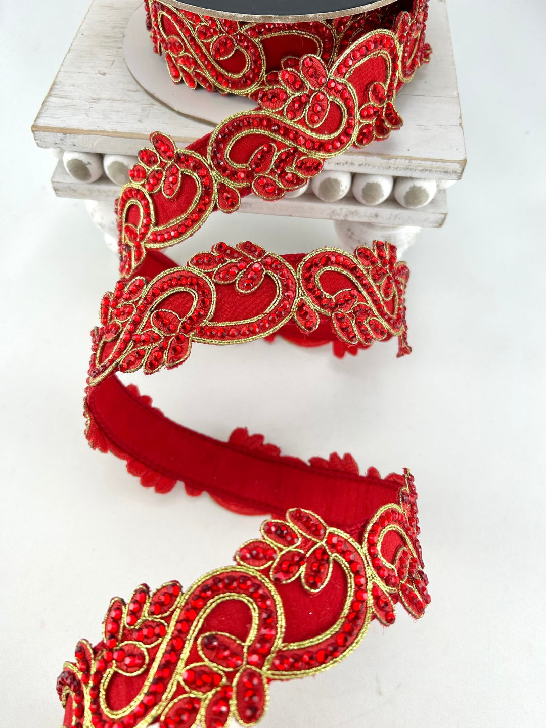 Farrisilk Red Eccentric Gems Wired Ribbon - 2" - Greenery MarketWired RibbonRJ007-02