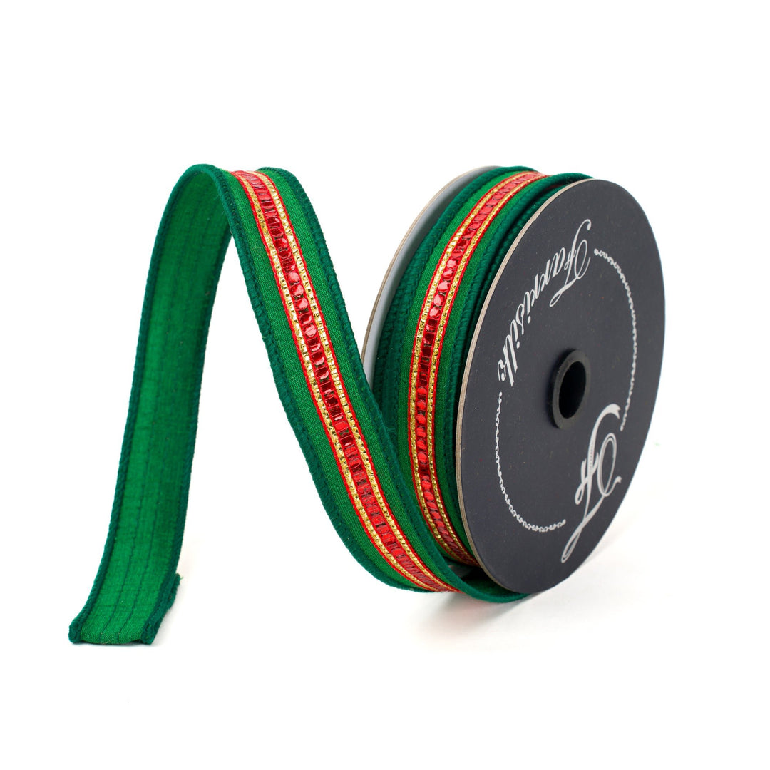Farrisilk Red & Emerald Twinkle Trim Wired Ribbon - 1" - Greenery MarketWired RibbonRK756-32