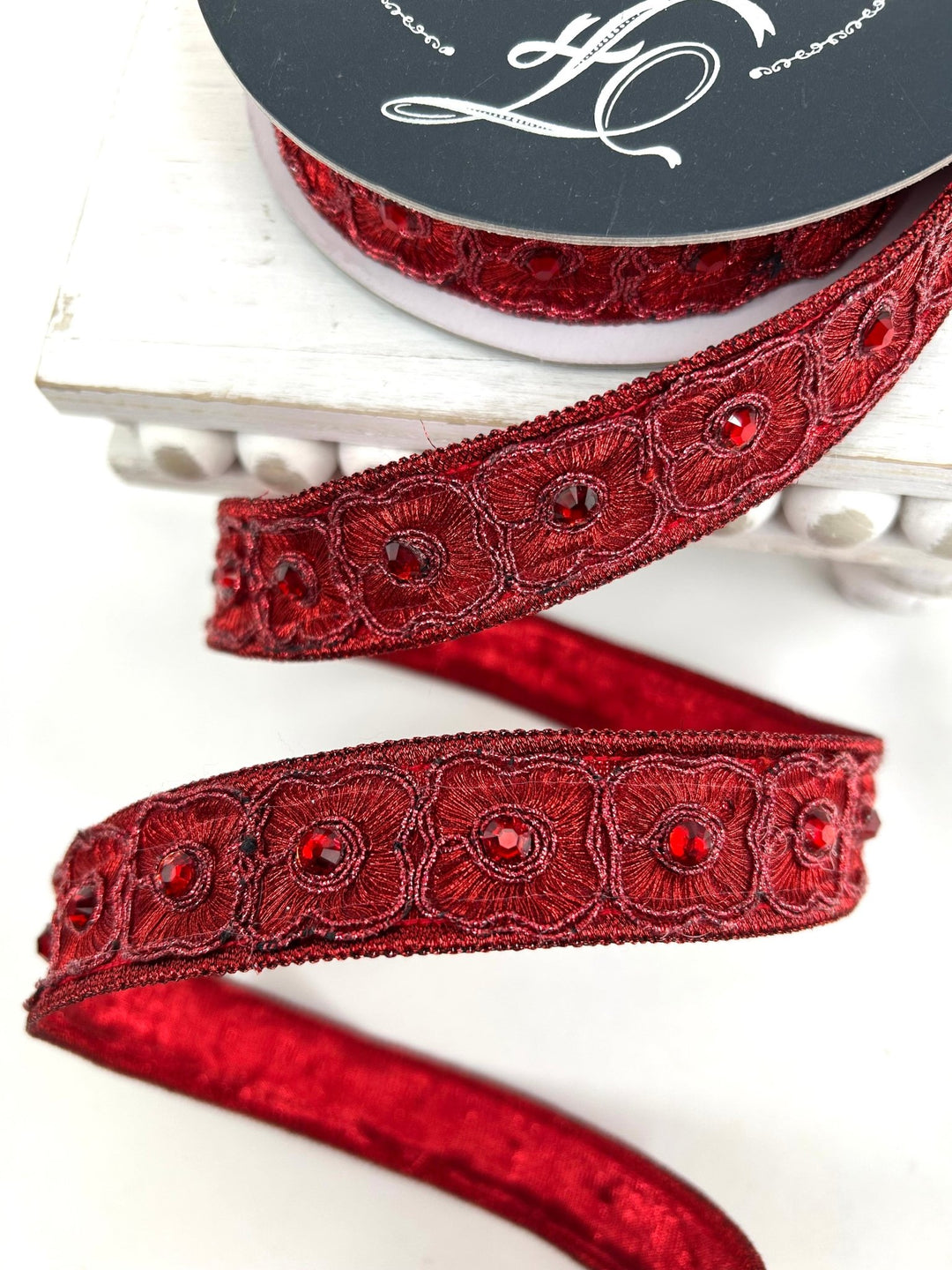 Farrisilk Red Fleurish Wired Ribbon - 1" - Greenery MarketWired RibbonDR014-02