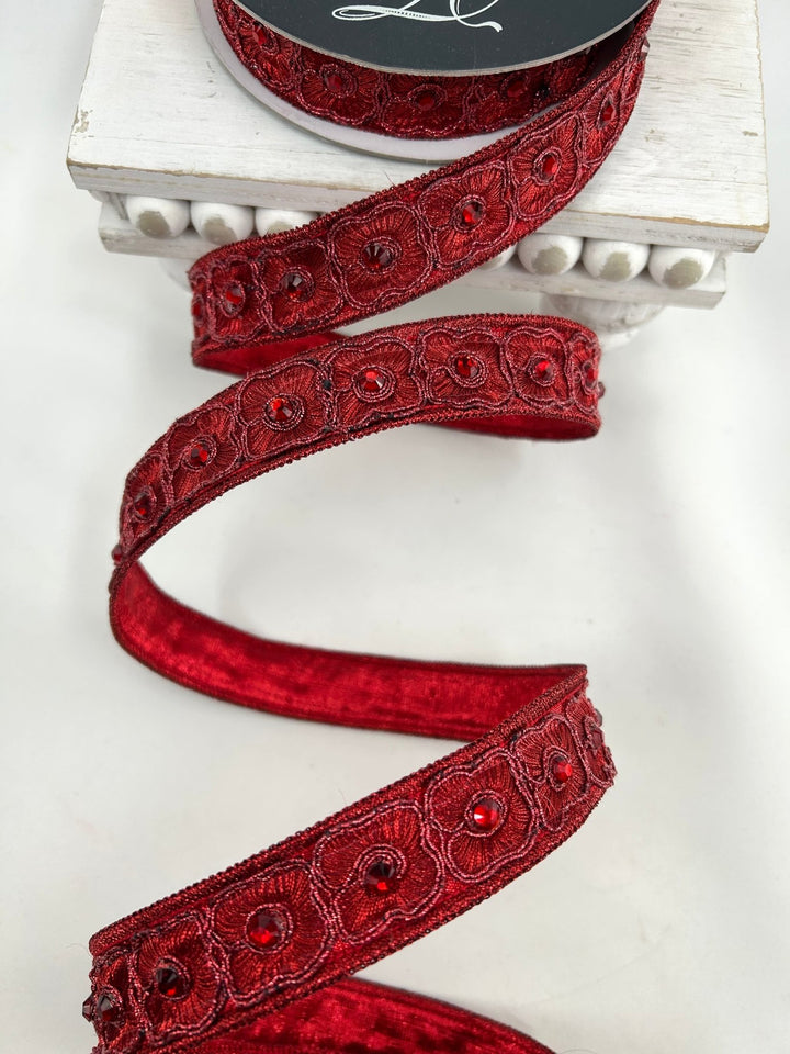 Farrisilk Red Fleurish Wired Ribbon - 1" - Greenery MarketWired RibbonDR014-02