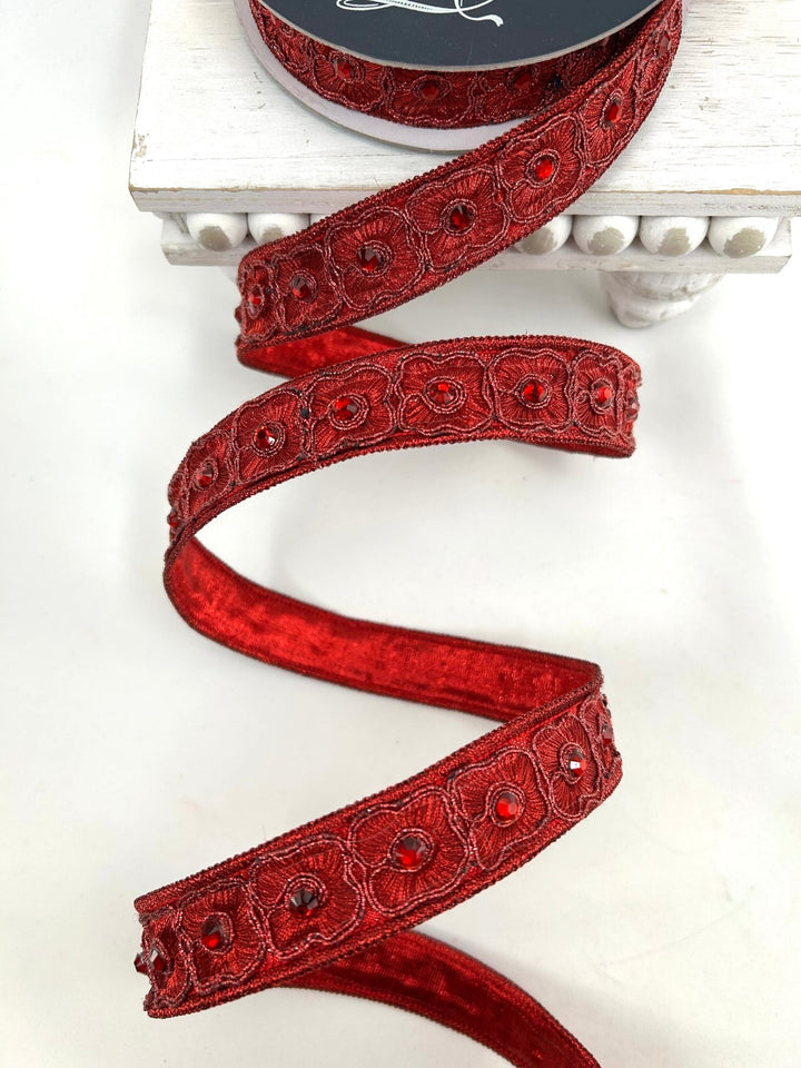 Farrisilk Red Fleurish Wired Ribbon - 1" - Greenery MarketWired RibbonDR014-02