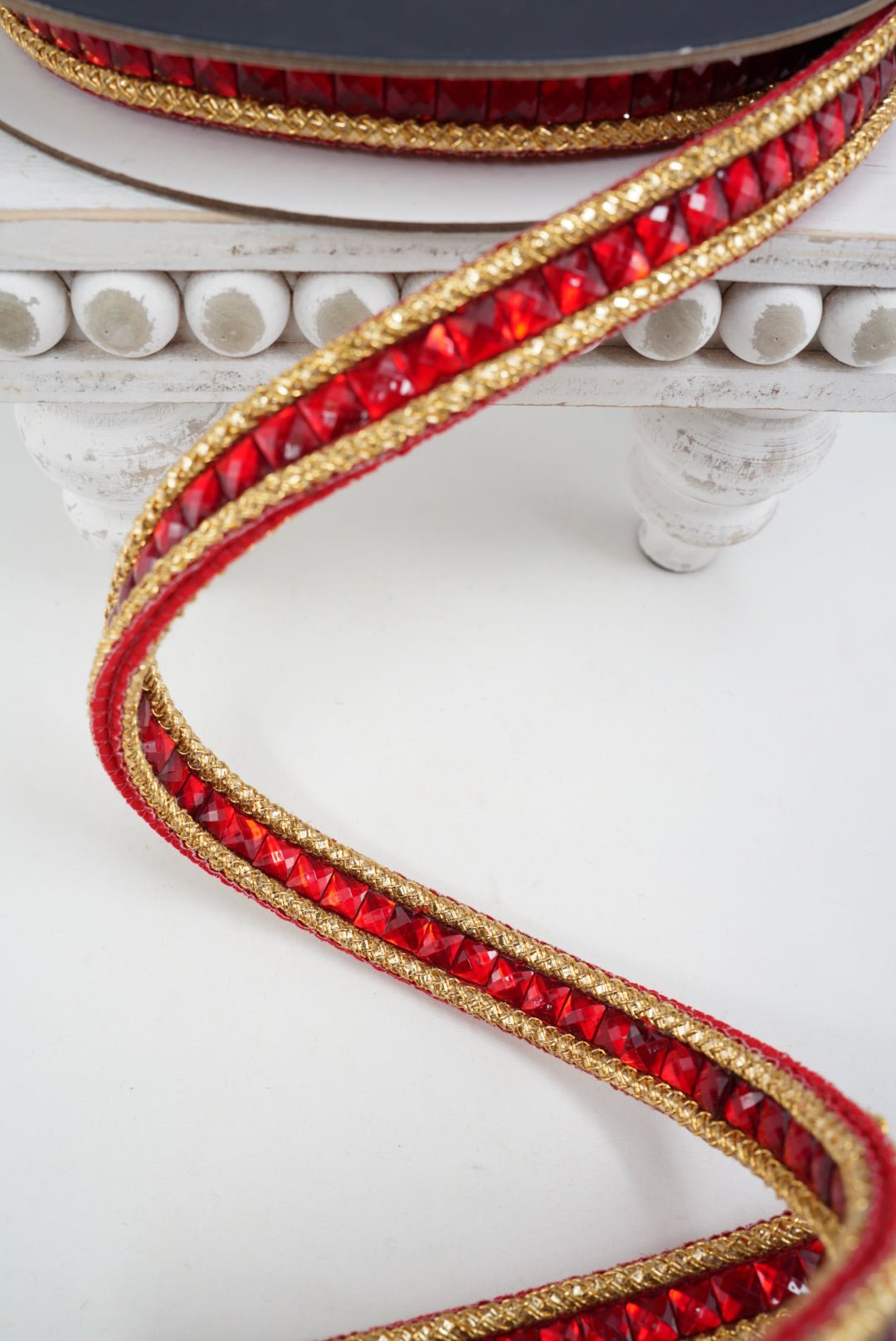 Farrisilk Red Gemstone Garland Wired Ribbon - .75" - Double Sided - Greenery MarketWired RibbonRK898-02