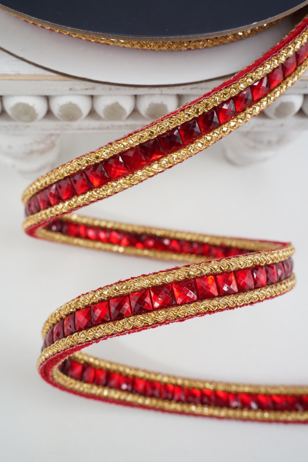 Farrisilk Red Gemstone Garland Wired Ribbon - .75" - Double Sided - Greenery MarketWired RibbonRK898-02