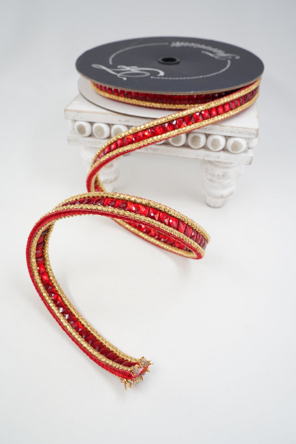 Farrisilk Red Gemstone Garland Wired Ribbon - .75" - Double Sided - Greenery MarketWired RibbonRK898-02